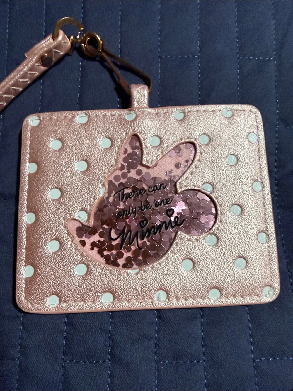 Disney Loungefly Rose Gold Minnie Mouse Polka Dot Lanyard Card Holder